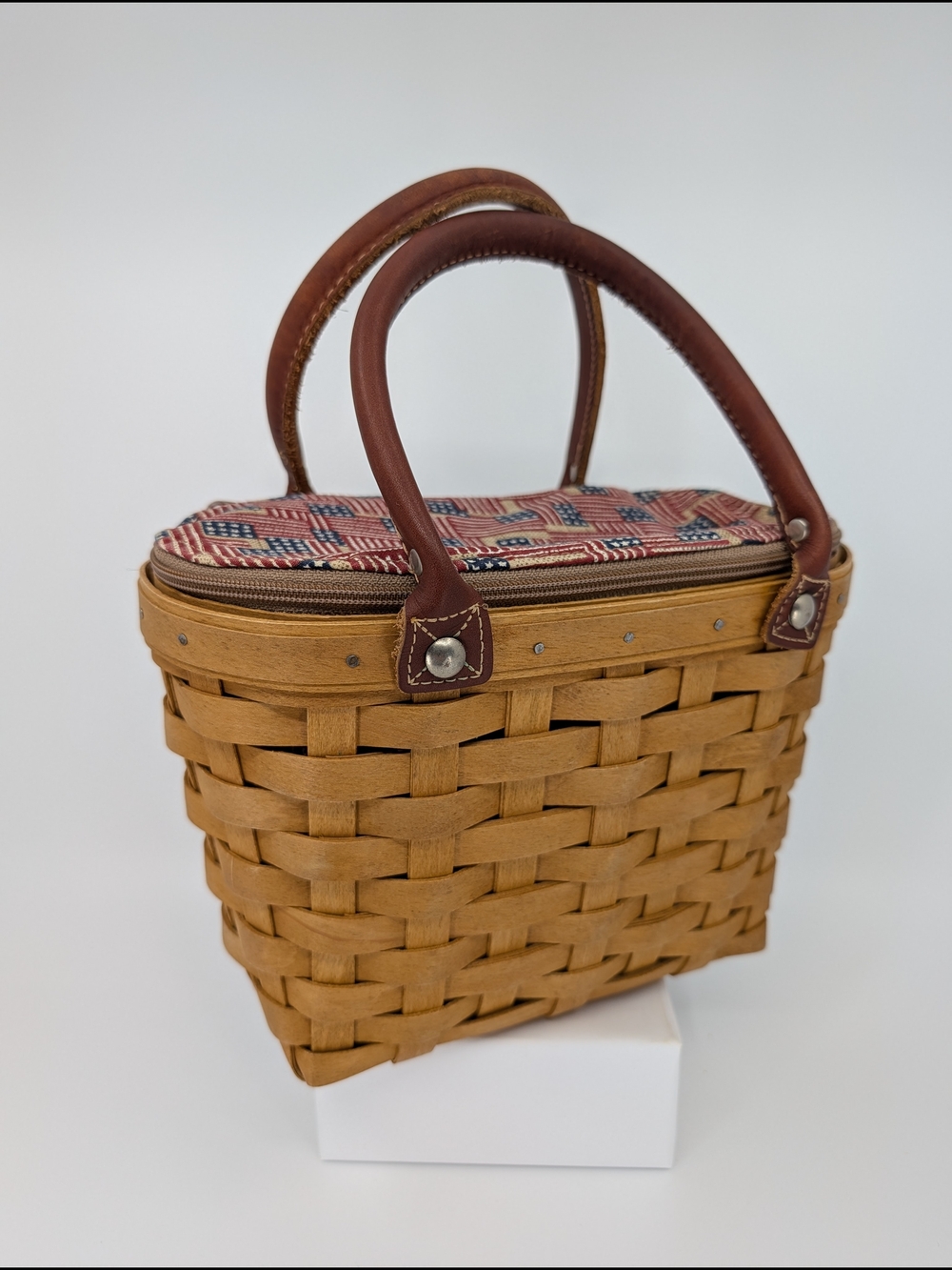 Longaberger Small Boardwalk Tote/Purse Basket, Old Glory Flag Liner & Protector